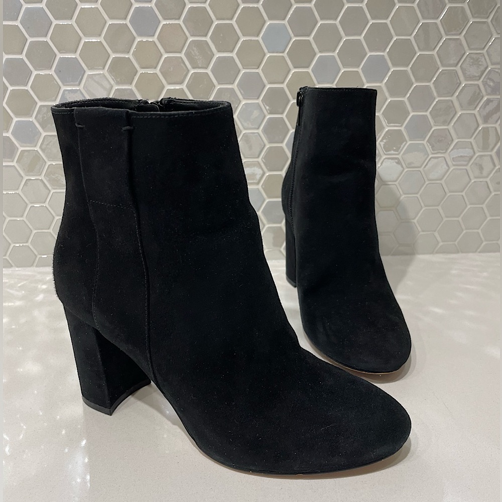Black Suede Heeled Ankle Boots (Nine West)